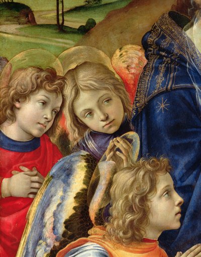 セントバーナードのビジョン、3人の天使の詳細、1480 作： Filippino Lippi